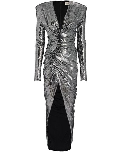 Alexandre Vauthier Ruched Silver Sequined Gown - Black