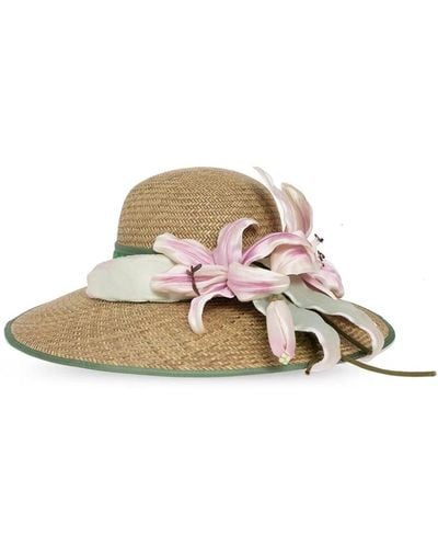 Gucci Floral Detailed Wide Brim Hat - Natural