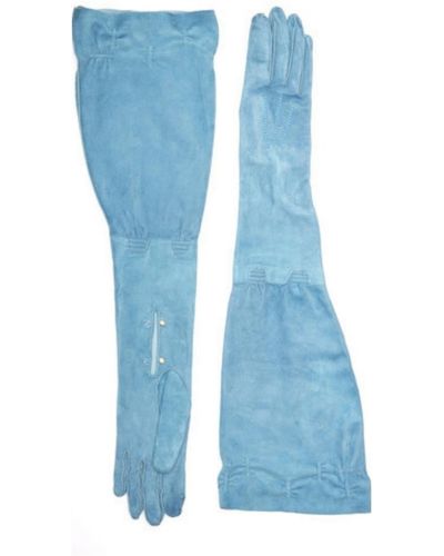 Gucci Blue Suede Gloves With Giglio
