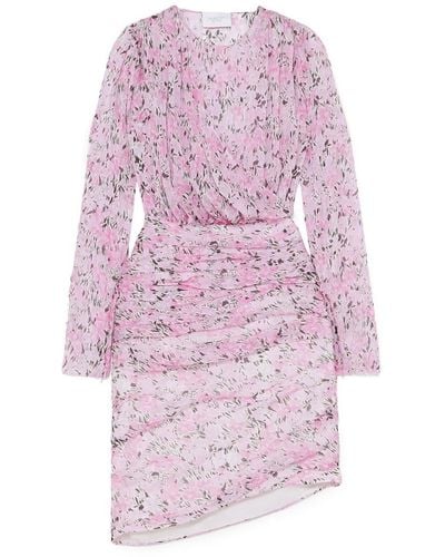 Giambattista Valli Ruched Floral-print Silk-chiffon Mini Dress - Pink