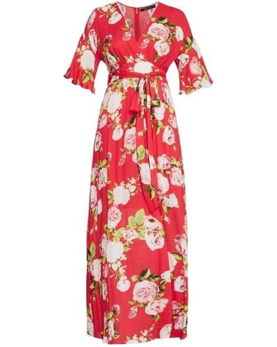 BCBGMAXAZRIA Floral-print Faux-wrap Maxi Dress - Red