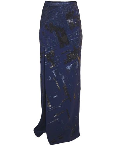 Mugler Sequins Embellished Blue Maxi Skirt