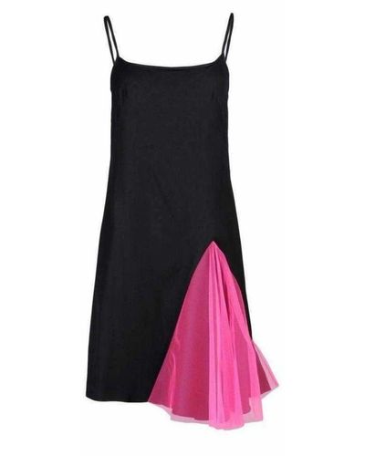 Christopher Kane Black Strappy Dress With Neon Pink Godets