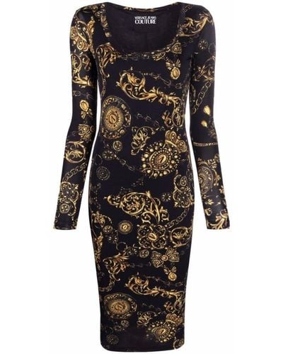 Versace Baroque Print Midi Dress - Black