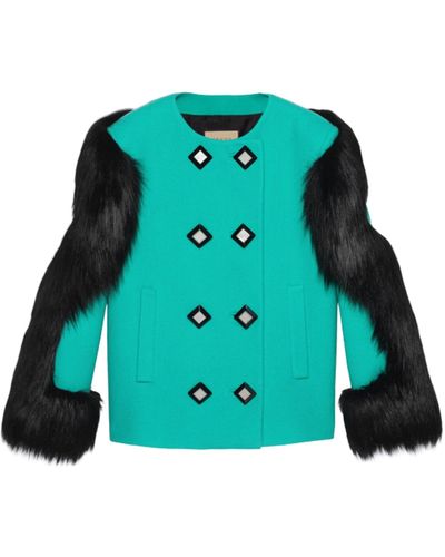 Gucci Faux Fur-trimmed Wool Jacket - Green
