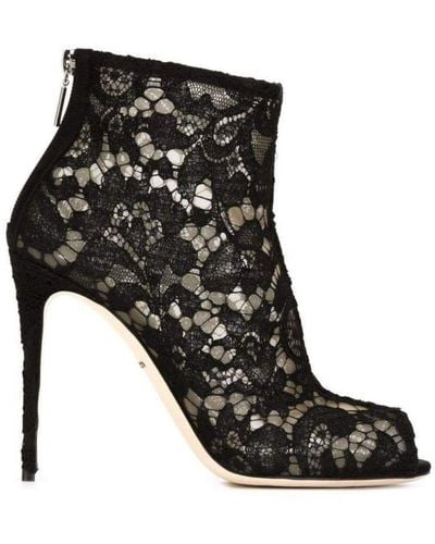 Dolce & Gabbana Floral Lace Booties It 39 - Black