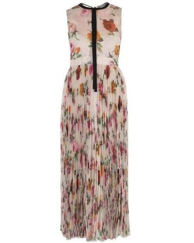 Gucci Floral Patterned Pleated Dress It 44 ( Us 8 ) - Natural