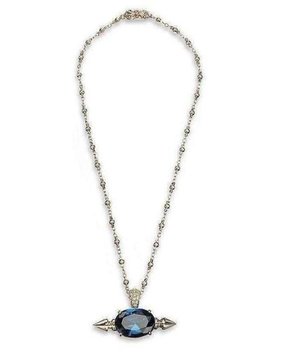 Mawi Spike And Oval Blue Crystal Necklace