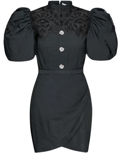 Alessandra Rich Taffeta Mini Dress With Lace - Black