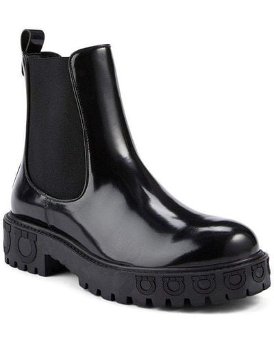 Ferragamo Varsi Leather Gancini-sole Chelsea Boots - Black