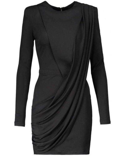 Balmain Voile Draped Mini Dress - Black