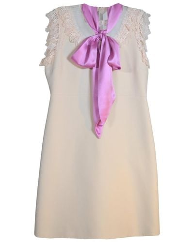 Gucci Wool & Silk Blend Mini Dress With Pussycat Bow - White