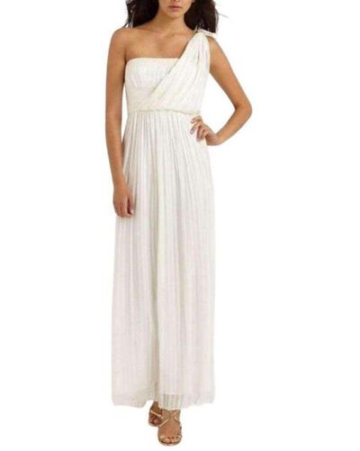 BCBGMAXAZRIA White One Shoulder Shadow Silk Dress