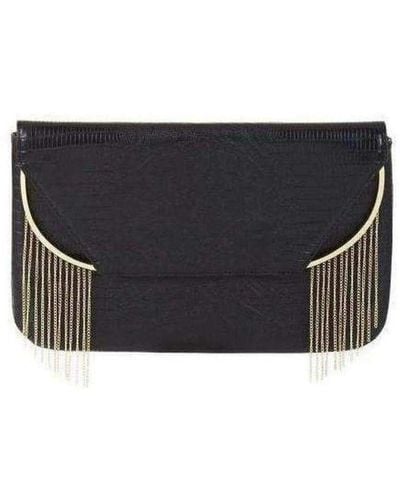 BCBGMAXAZRIA Black Snake Embossed Chain Fringe Clutch