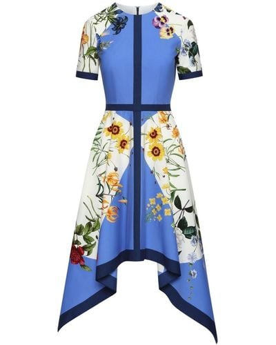 Oscar de la Renta Floral-print Flared Cotton Dress - Blue