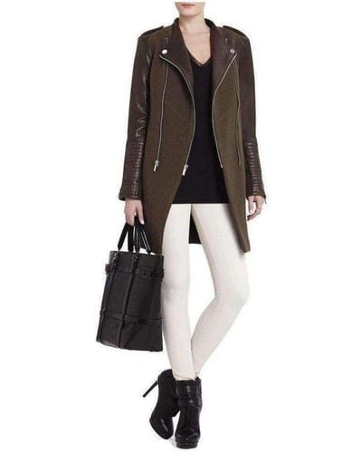 BCBGMAXAZRIA Winter - Julia Contrast Leather Sleeves Coat - Green