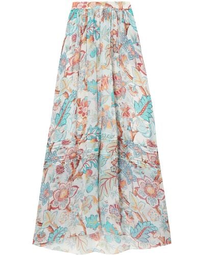 Etro Pleated Floral-print Silk-georgette Maxi Skirt - White