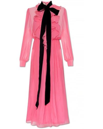 Gucci Velvet Ties Silk-chiffon Midi Dress - Pink