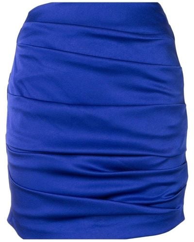 Alex Perry Satin Crepe Ruched Mini Skirt - Blue