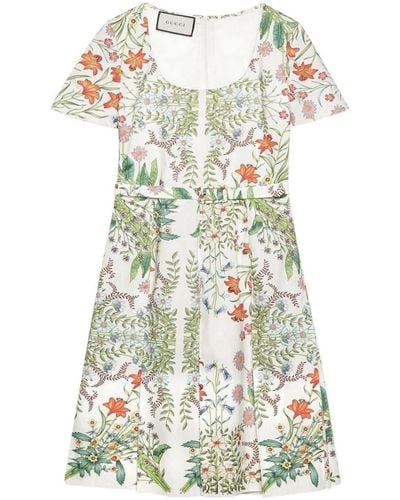 Gucci Flora Print Cotton Midi Dress - White