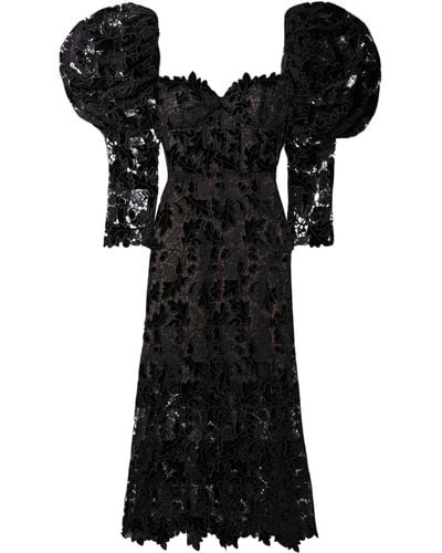 Oscar de la Renta Guipure Lace Midi Dress - Black