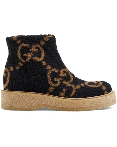 Gucci GG Wool-effect Ankle Boots - Black