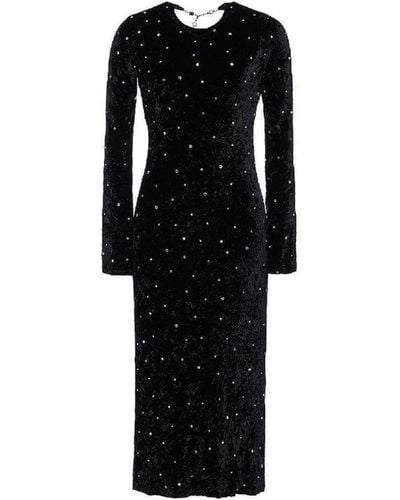 Miu Miu Open-back Crystal-embellished Crushed-velvet Midi Dress It 38 - Black