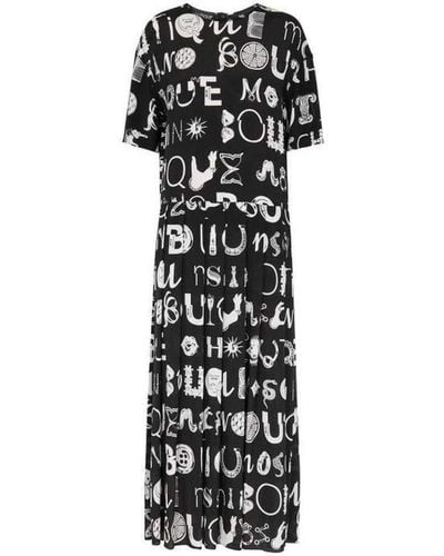 Moschino Typography-print Silk Blend Maxi Dress Us 8 - Black