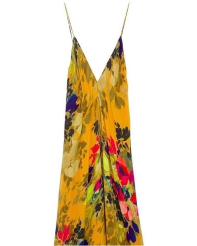 Nicole Miller Angelina Botanic Silk Maxi Dress - Yellow