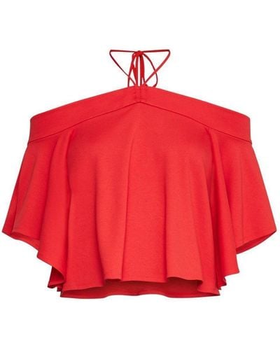 BCBGMAXAZRIA Scarlet Crop Off Shoulder Top - Red