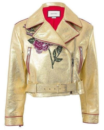 Gucci Leather Short Biker Jacket It 40 (us 4) - Metallic