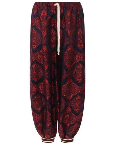 Gucci Silk Spice Blue Twill Trouser Jogger Trousers - Red