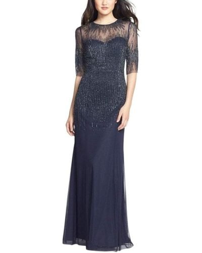 Adrianna Papell 91896950 Embellished Illusion Jewel Sheath Gown - Blue