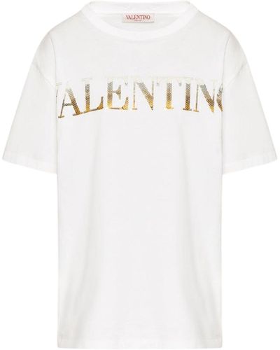 Valentino Ombre Sequin Logo T-shirt - White