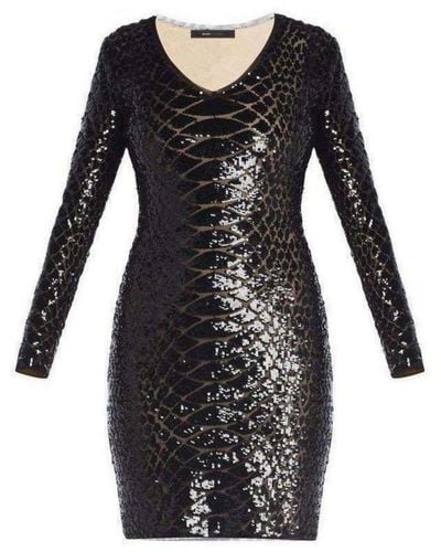 BCBGMAXAZRIA Sabryna Long Sleeve Python Sequin Dress - Black