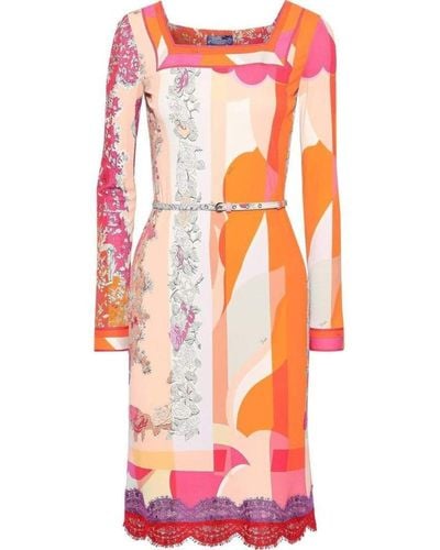 Emilio Pucci Lace-trimmed Printed Jersey Dress - Multicolor