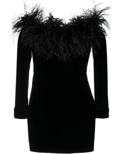 Alessandra Rich Feather-trim Velvet Mini Dress - Black