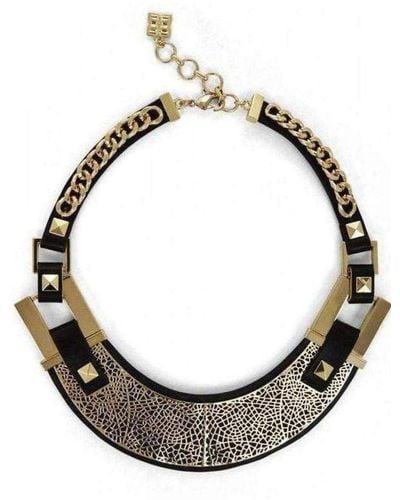 BCBGMAXAZRIA Faux-leather Filigree-plate Necklace - Metallic
