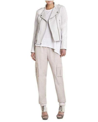 BCBGMAXAZRIA Jennifer Leather Asymmetrical Zipper Moto Jacket - White
