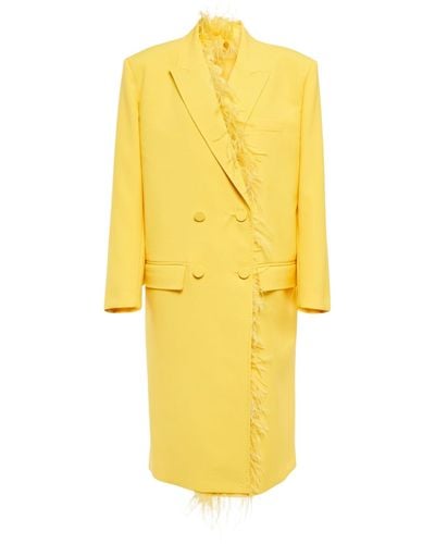 Valentino Feather-trimmed Virgin Wool Trench Coat - Yellow