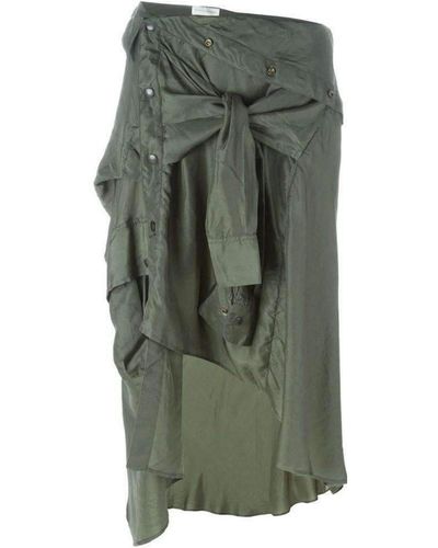 Faith Connexion Shirt Style Asymmetric Silk Skirt - Green