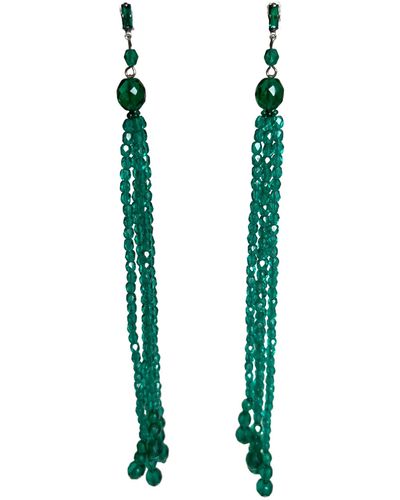 Helene Zubeldia Green Crystal & Glass Beads Dangling Earrings