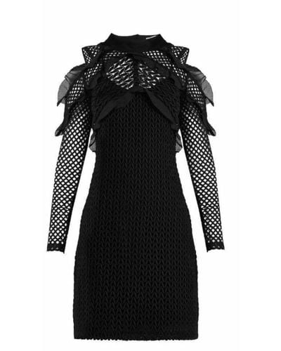 Self-Portrait Purl Knit Lace Cut-out Shoulder Dress - Black