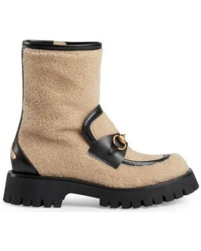 Gucci Ankle Boot With Horsebit In Neutrals - Natural