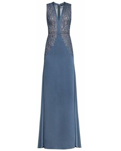 BCBGMAXAZRIA Lace Embroidered Satin Gown - Blue
