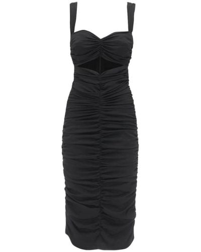 Dolce & Gabbana Ruched Stretch Silk Charmeuse Midi Dress - Black