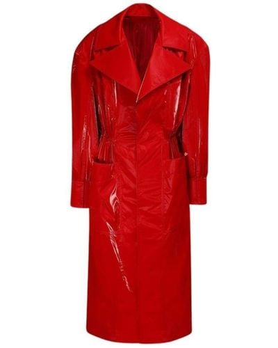 Mugler Belted Glossy Red Trench Coat