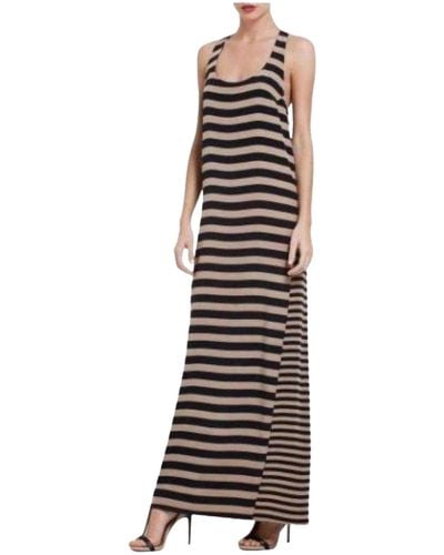 BCBGMAXAZRIA Sara Silk Tank Full Length Striped Silk Dress - Brown