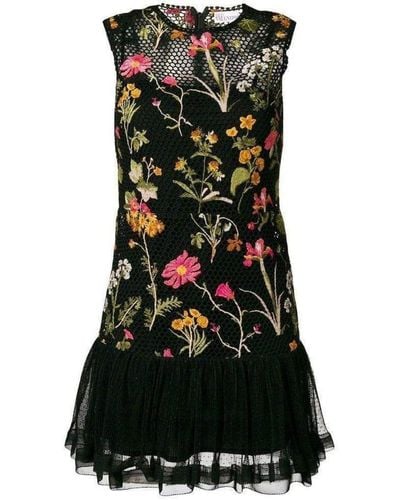 RED Valentino Embroidered Flower Lace Dress - Black