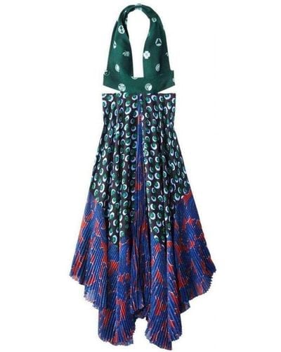 Stella McCartney Caroline Asymmetric Printed Silk And Crepe Dress - Blue